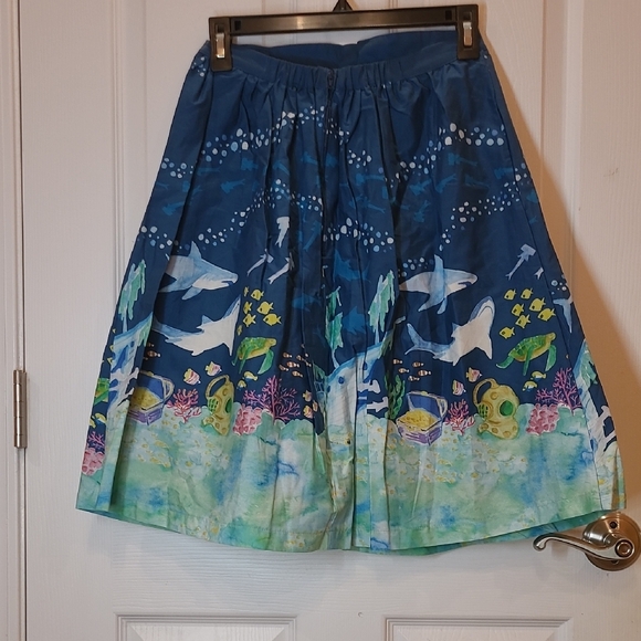 Modcloth Ocean Adventure Blue Midi Skirt-Sz-S - Picture 2 of 10